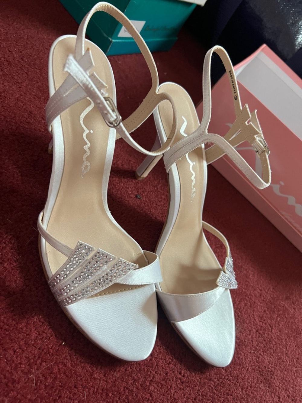 Women's DYEABLE Satin Strappy Heels  with Crystal Accent Nima 9.5